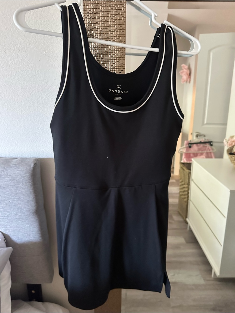 Athletic Danskin Black Tank Dress with White Piping